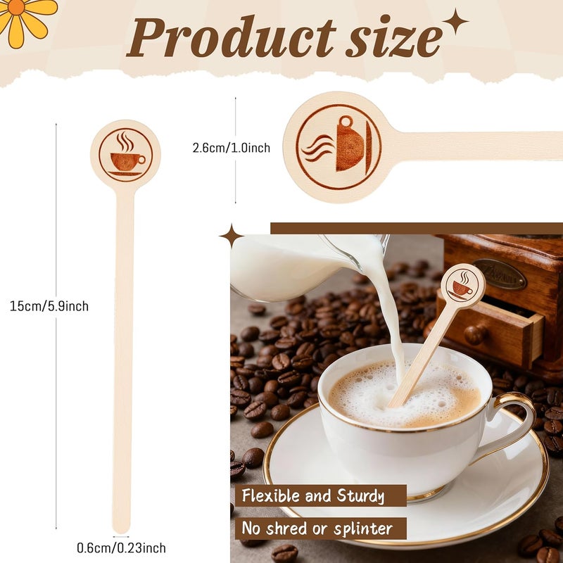 YANPROG Wooden Coffee Stirrers 100-Pack Coffee Stir Sticks 5.9 Inch Natural Birch Stir Sticks with Round Ends, Disposable Stirring Sticks for Coffee, Cocktails, Milk & Hot Drinks - Image 3